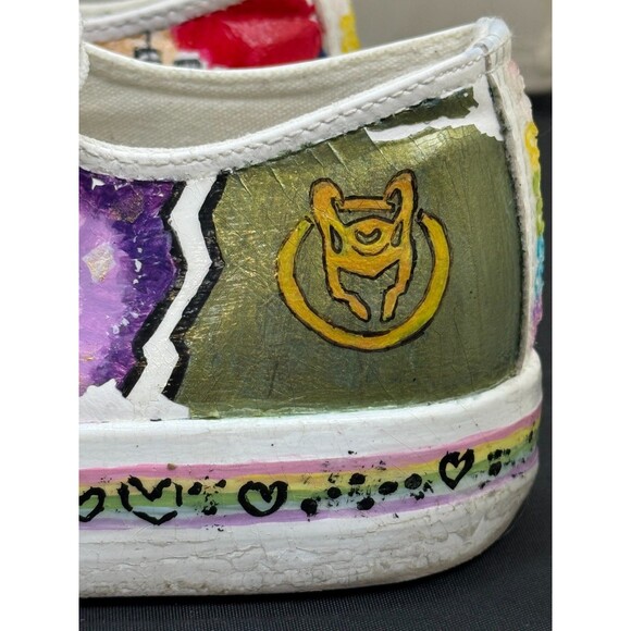 Rainbow White Canvas Custom Sneakers Women 11 Men 9.5 NYC Marvel Statement Shoes - Picture 6 of 12